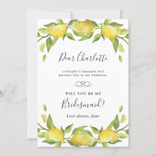 Lemons Blossom Greenery  Will You Be My Bridesmaid Invitation