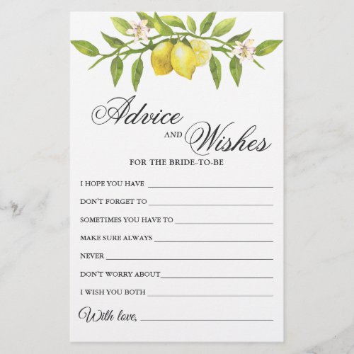 Lemons Blossom  Greenery Wishes  Advice Card