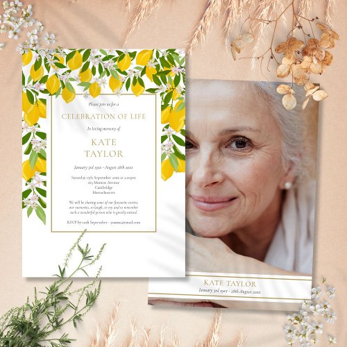 Lemons Blossom Photo Funeral Celebration of Life Invitation