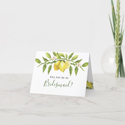 Lemons Blossom Rustic Will You Be Bridesmaid Card