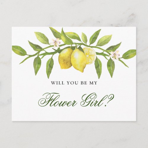 Lemons Blossom Rustic  Will You Be My Flower Girl Postcard