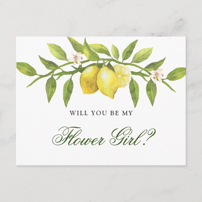 Lemons Blossom Rustic  Will You Be My Flower Girl Postcard (Front)