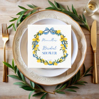 Lemons blue bow ribbon bridal shower monogrammed napkins