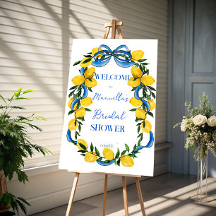 Lemons blue bow ribbon bridal shower welcome sign