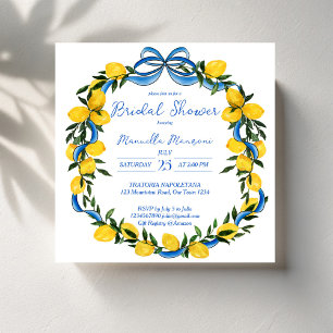 Lemons blue bow ribbon Italian bridal shower Invitation