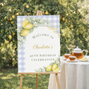 Lemons blue gingham bow garden birthday welcome foam board