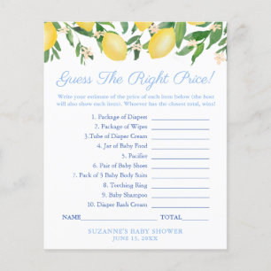 Lemons Blue Guess The Right Price Baby Shower Game Flyer