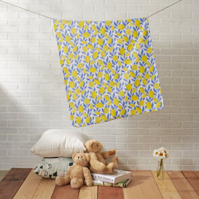 Lemons Blue Mediterranean Baby Blanket (In Situ)