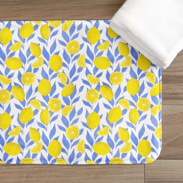 Lemons Blue Mediterranean Bath Mat (Creator Uploaded)