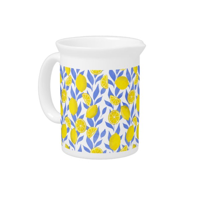 Lemons Blue Mediterranean Beverage Pitcher (Left)