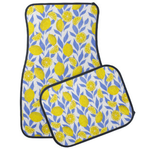 Lemons Blue Mediterranean Car Floor Mat
