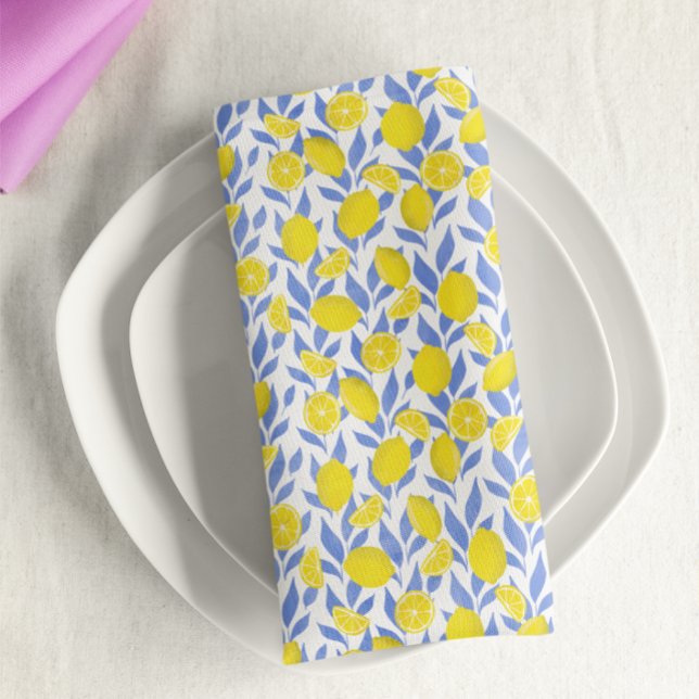 Lemons Blue Mediterranean Cloth Napkin (Creator Uploaded)