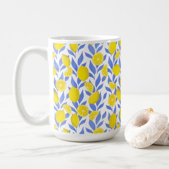 Lemons Blue Mediterranean Coffee Mug (With Donut)