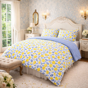 Lemons Blue Mediterranean Duvet Cover