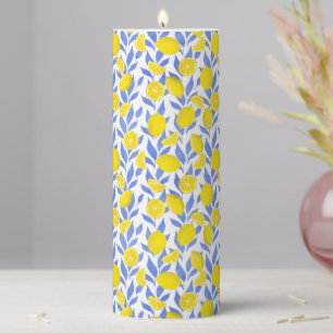 Lemons Blue Mediterranean Pillar Candle