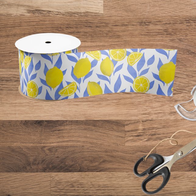 Lemons Blue Mediterranean Satin Ribbon (Creator Uploaded)