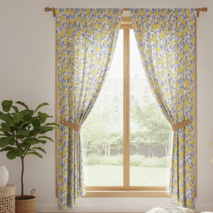 Lemons Blue Mediterranean Sheer Curtains