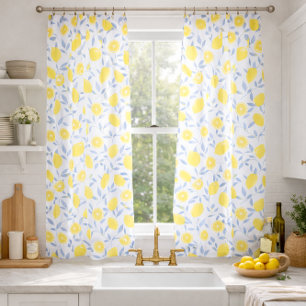 Lemons Blue Mediterranean Sheer Curtains