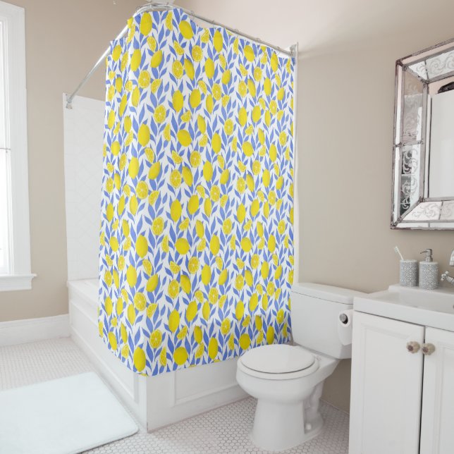 Lemons Blue Mediterranean Shower Curtain (In Situ)