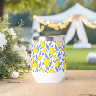Lemons Blue Mediterranean Thermal Wine Tumbler