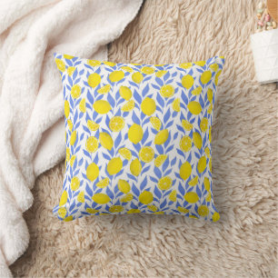 Lemons Blue Mediterranean Throw Pillow