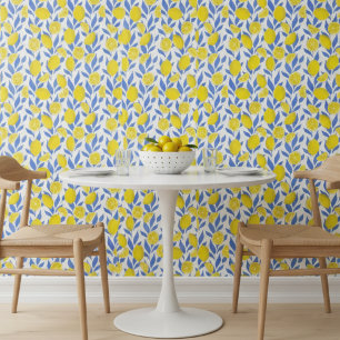 Lemons Blue Mediterranean Wallpaper
