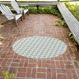 Lemons & Blue Moroccan Tile Pattern Outdoor Rug