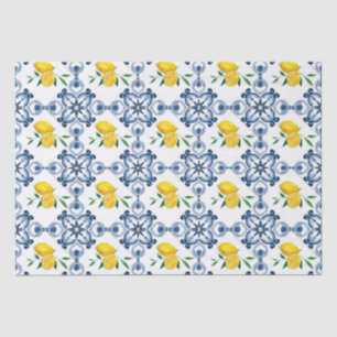 Lemons & Blue Moroccan Tile Pattern Tissue Paper