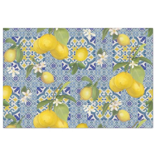 Lemons Blue n White Vintage Farmhouse Decoupage Tissue Paper