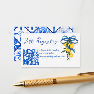 Lemons blue ribbon bridal shower gift registry enclosure card