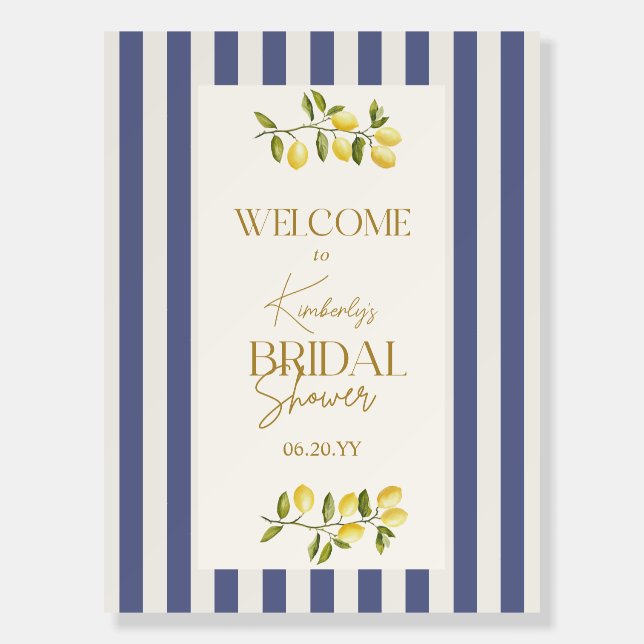 Lemons Blue Striped Bridal Shower Welcome Sign (Front)