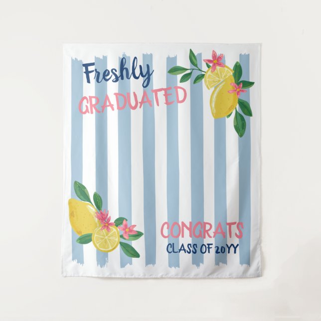 Lemons & Blue Stripes Freshly Graduated Backdrop (Front)