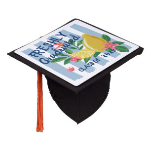 Lemons Blue Stripes Freshly Graduated Class Of Graduation Cap Topper