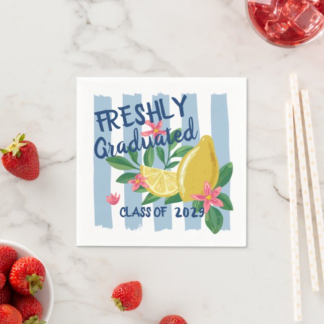 Lemons Blue Stripes Freshly Graduated Class Of Napkins (Insitu)