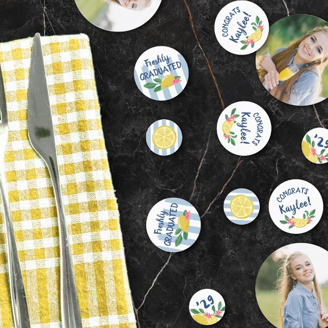 Lemons Blue Stripes Freshly Graduated Photo Confetti (Creator Uploaded)