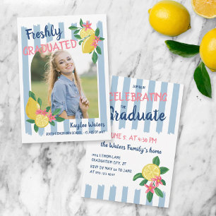 Lemons & Blue Stripes Freshly Graduated Photo Invitation