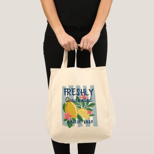 Lemons Blue Stripes Freshly Graduated Tote Bag