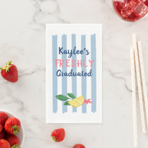Lemons & Blue Stripes She's Freshly Graduated Paper Guest Towels