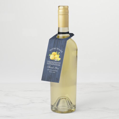 Lemons Blue Wood Limoncello Thank You Bottle Hanger Tag