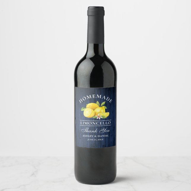 Lemons Blue Wood Limoncello Thanks Bottle Labels (Front)