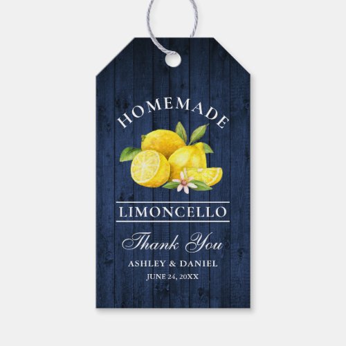 Lemons Blue Wood Limoncello Wedding Thanks Gift Tags