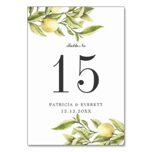Lemons boho WEDDING Personalized Table Number