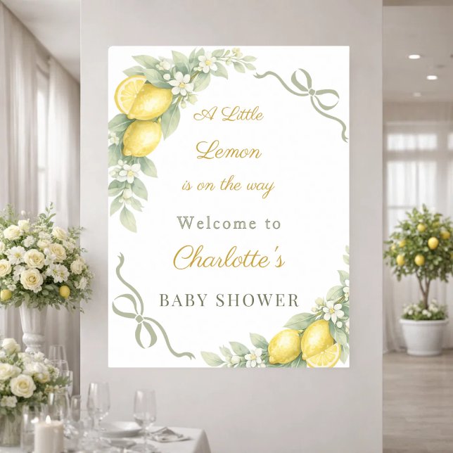 Lemons bow sage green welcome Baby Shower Poster (Creator Uploaded)