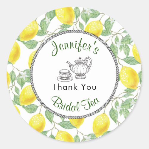 Lemons Branch and Tea Bridal Shower Thank You Classic Round Sticker