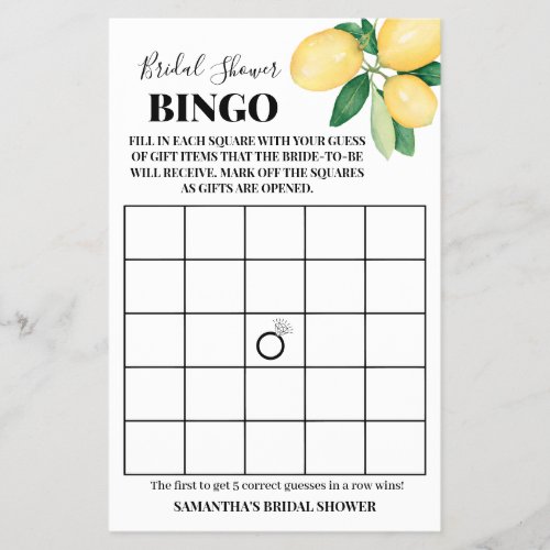 Lemons Bridal Shower Bingo Game Card Flyer