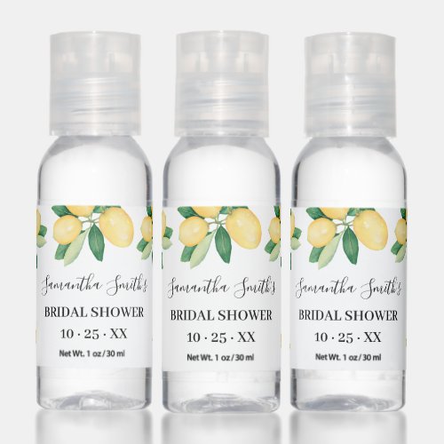 Lemons Bridal Shower Favor Hand Sanitizer