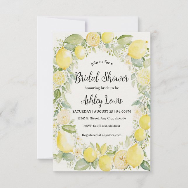 Lemons Bridal shower invitation, Lemonade invite (Front)