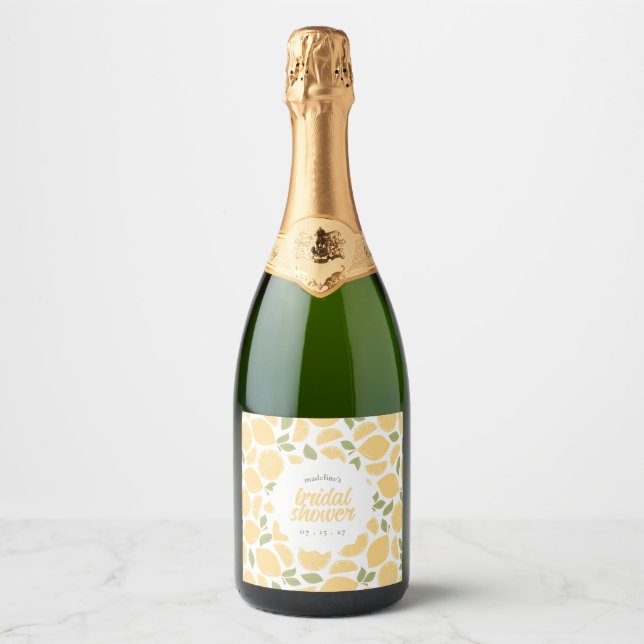 Lemons Bridal Shower or Wedding Personalized Sparkling Wine Label (Front)
