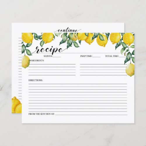 Lemons Bridal Shower Recipe Card