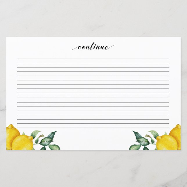 Lemons Bridal Shower Recipe card (Back)